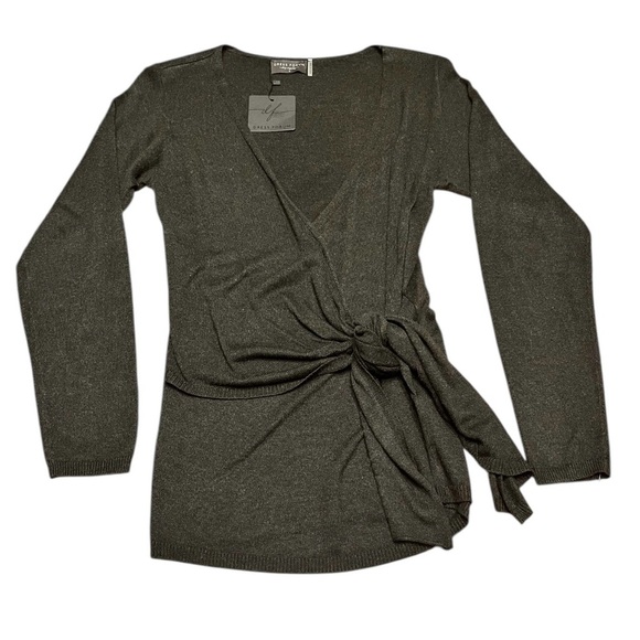 Dress Forum Charcoal Fitted Wrap Side Tie V Neck Sweater Size S - Picture 7 of 9
